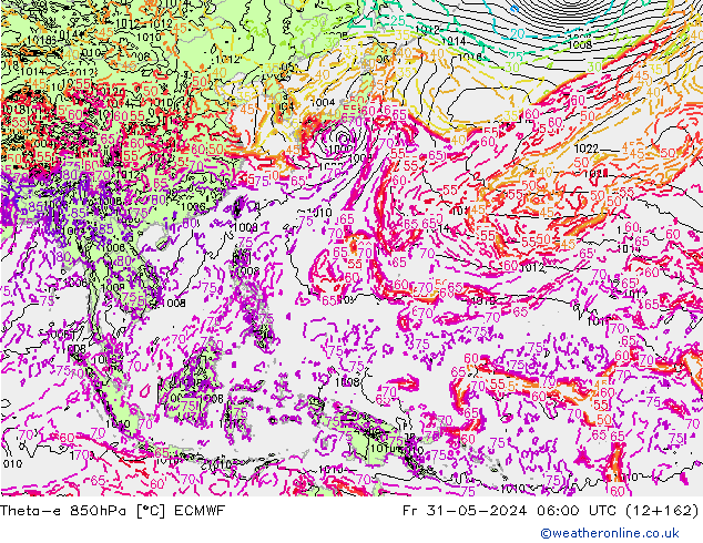 Theta-e 850hPa ECMWF  31.05.2024 06 UTC