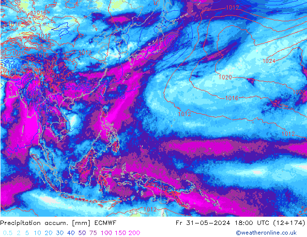 Precipitation accum. ECMWF пт 31.05.2024 18 UTC