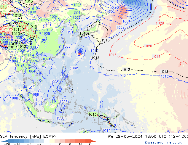 SLP tendency ECMWF St 29.05.2024 18 UTC