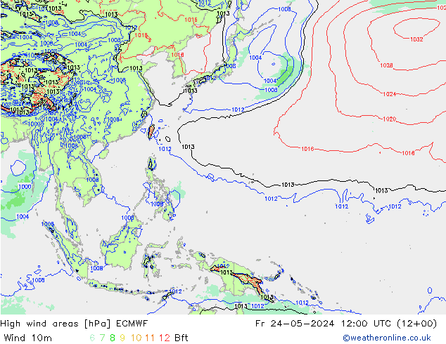 High wind areas ECMWF vie 24.05.2024 12 UTC