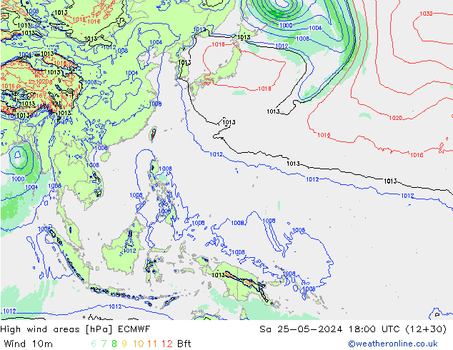 High wind areas ECMWF Sáb 25.05.2024 18 UTC