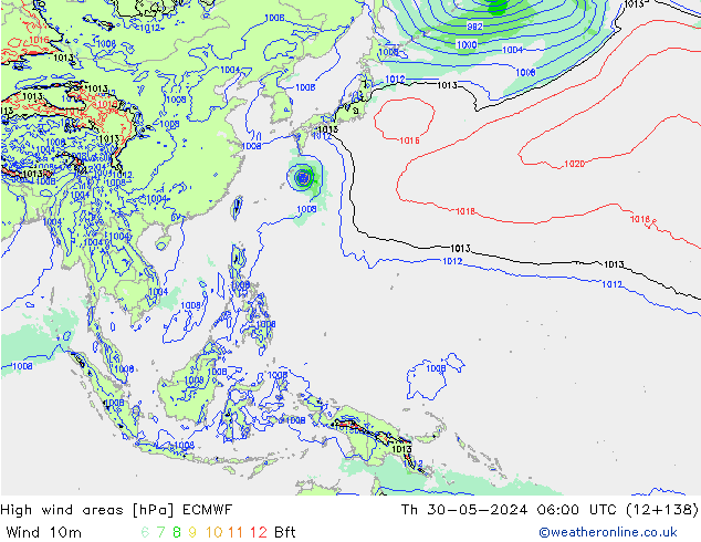 High wind areas ECMWF jue 30.05.2024 06 UTC