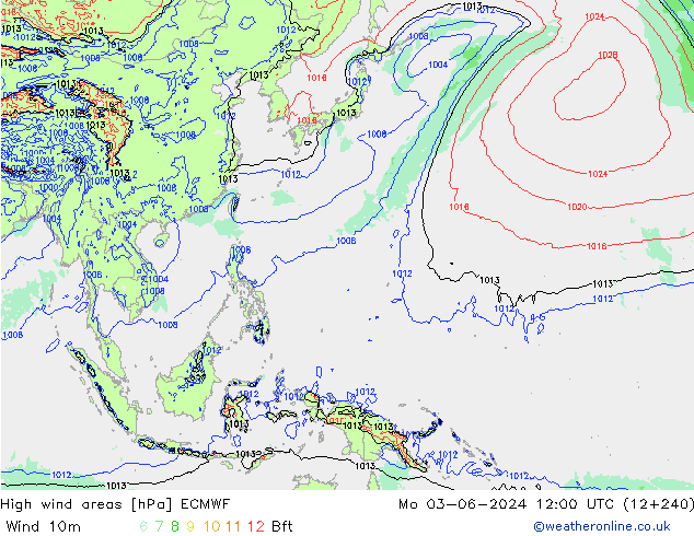 High wind areas ECMWF Po 03.06.2024 12 UTC