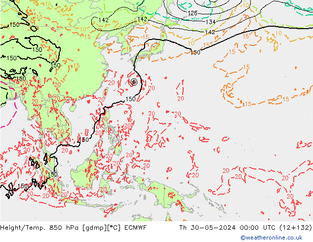 Z500/Rain (+SLP)/Z850 ECMWF jue 30.05.2024 00 UTC