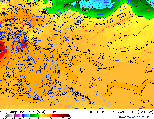 SLP/Temp. 850 hPa ECMWF jue 30.05.2024 06 UTC