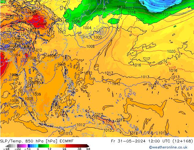 SLP/Temp. 850 hPa ECMWF Sex 31.05.2024 12 UTC