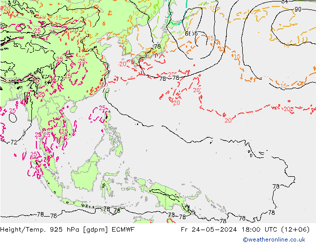 Height/Temp. 925 гПа ECMWF пт 24.05.2024 18 UTC