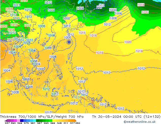 Thck 700-1000 hPa ECMWF Čt 30.05.2024 00 UTC