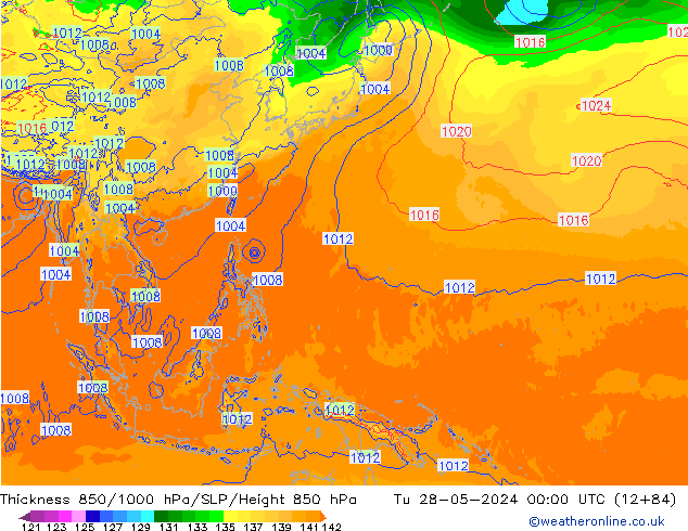 Thck 850-1000 hPa ECMWF mar 28.05.2024 00 UTC