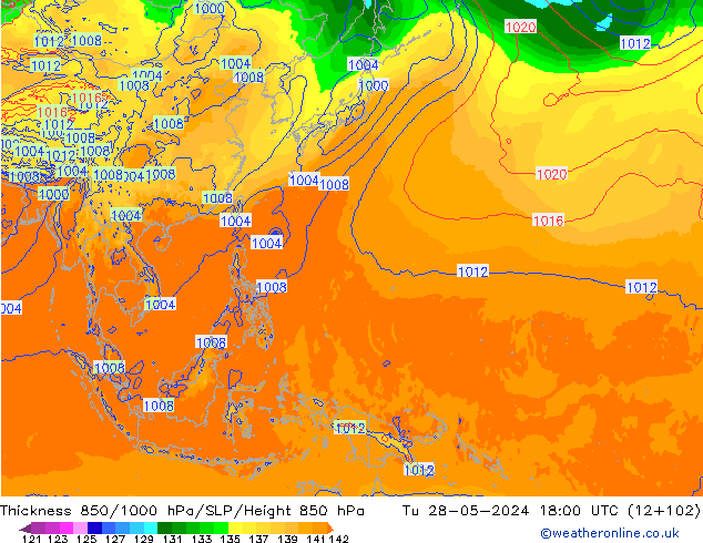 Thck 850-1000 hPa ECMWF Tu 28.05.2024 18 UTC