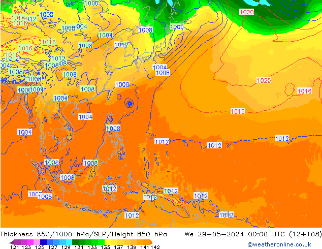 Dikte 850-1000 hPa ECMWF wo 29.05.2024 00 UTC