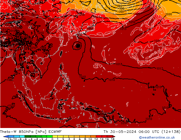 Theta-W 850hPa ECMWF jue 30.05.2024 06 UTC