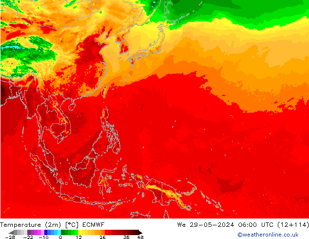 Temperatuurkaart (2m) ECMWF wo 29.05.2024 06 UTC