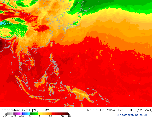 température (2m) ECMWF lun 03.06.2024 12 UTC