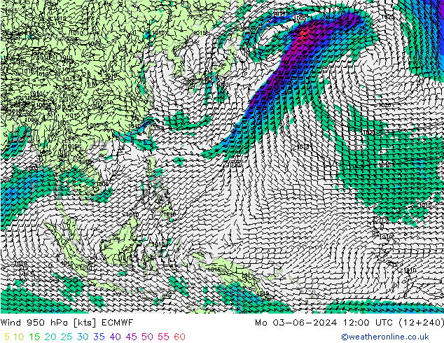 Vent 950 hPa ECMWF lun 03.06.2024 12 UTC