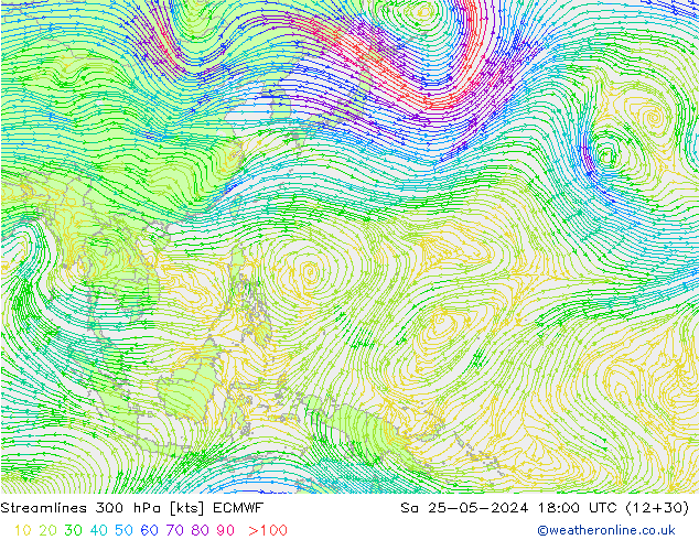 Streamlines 300 hPa ECMWF Sa 25.05.2024 18 UTC