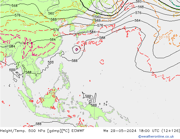 Z500/Rain (+SLP)/Z850 ECMWF We 29.05.2024 18 UTC