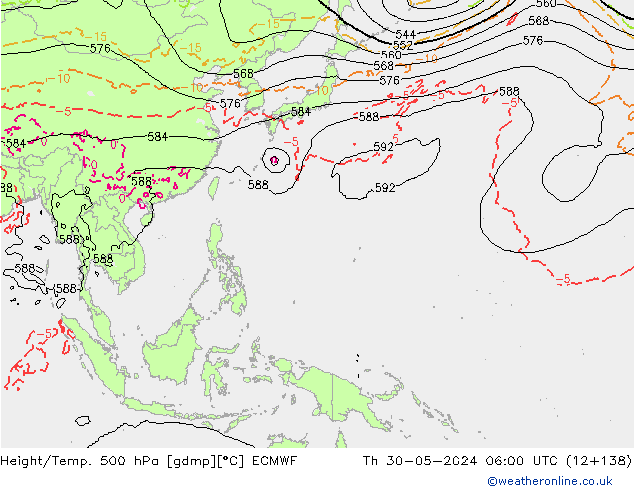 Z500/Rain (+SLP)/Z850 ECMWF Th 30.05.2024 06 UTC