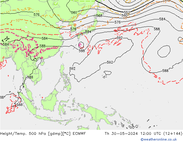 Z500/Rain (+SLP)/Z850 ECMWF gio 30.05.2024 12 UTC