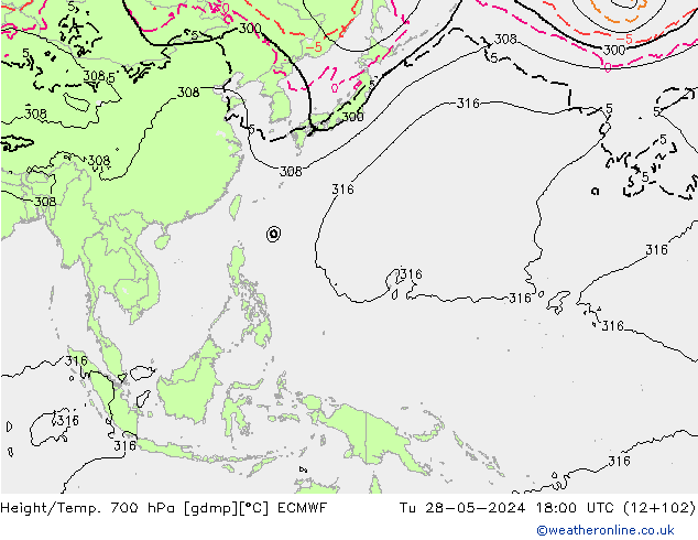 Height/Temp. 700 hPa ECMWF  28.05.2024 18 UTC