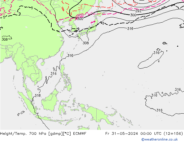 Height/Temp. 700 hPa ECMWF Fr 31.05.2024 00 UTC