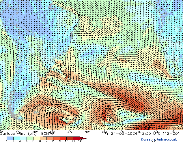 Vent 10 m (bft) ECMWF ven 24.05.2024 12 UTC