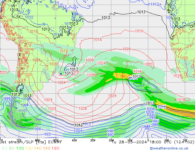 Straalstroom/SLP ECMWF di 28.05.2024 18 UTC