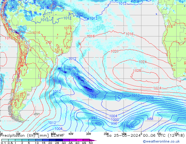 Z500/Rain (+SLP)/Z850 ECMWF Sáb 25.05.2024 06 UTC