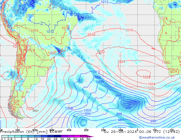 Z500/Rain (+SLP)/Z850 ECMWF Dom 26.05.2024 06 UTC