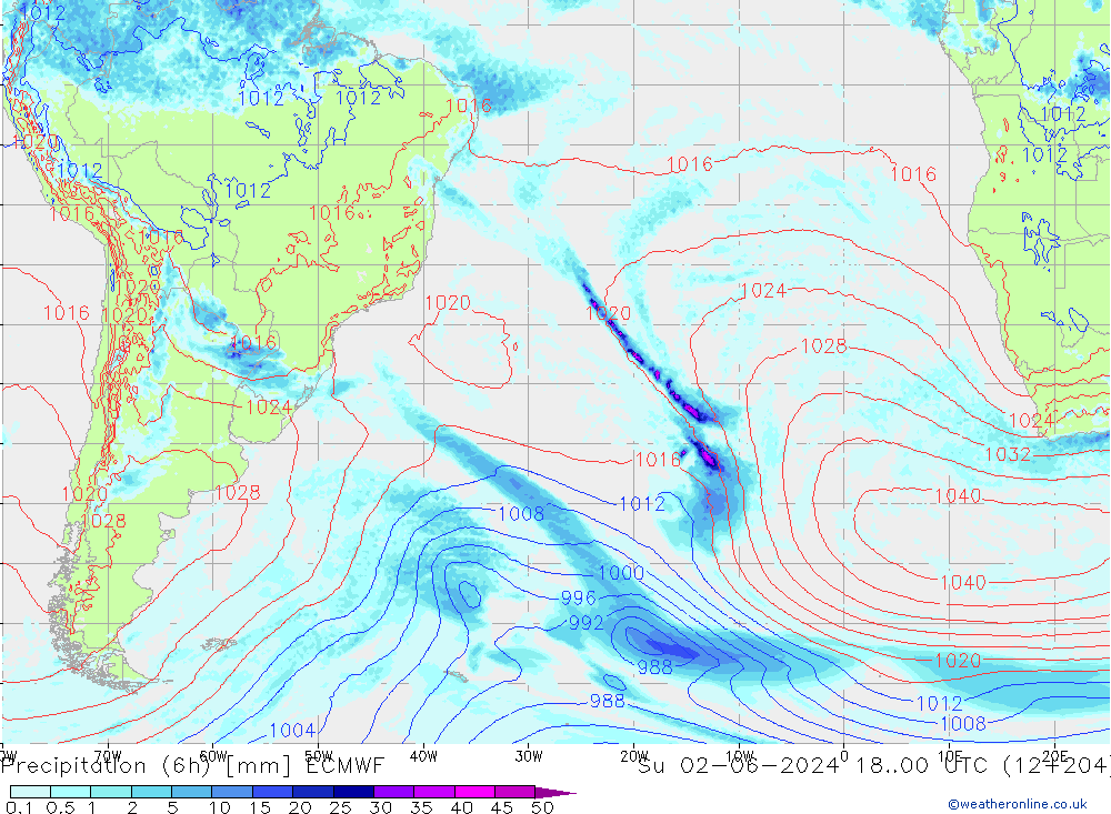 Z500/Rain (+SLP)/Z850 ECMWF dom 02.06.2024 00 UTC