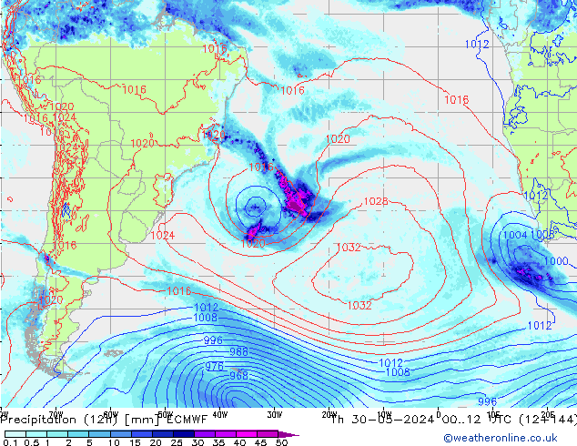 Precipitation (12h) ECMWF Th 30.05.2024 12 UTC