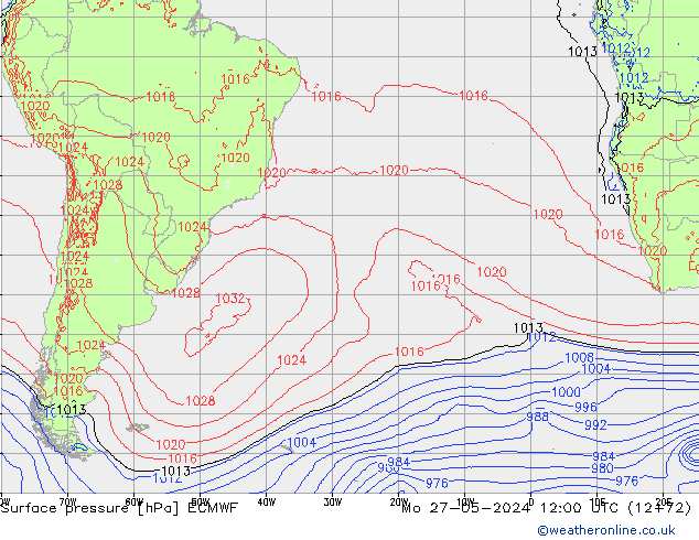 pressão do solo ECMWF Seg 27.05.2024 12 UTC