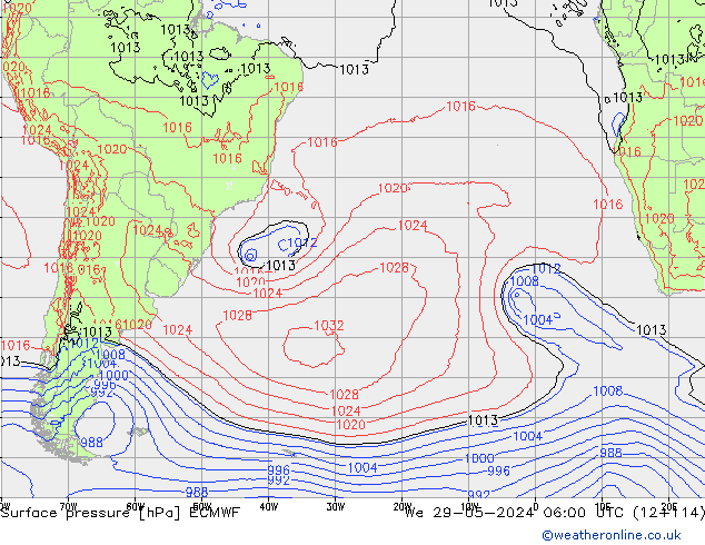 Luchtdruk (Grond) ECMWF wo 29.05.2024 06 UTC