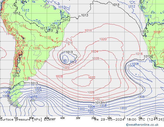 Surface pressure ECMWF We 29.05.2024 18 UTC