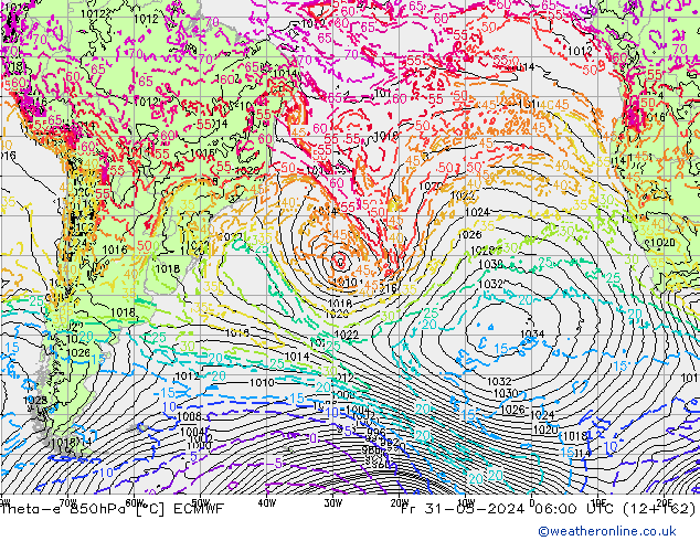 Theta-e 850hPa ECMWF Fr 31.05.2024 06 UTC