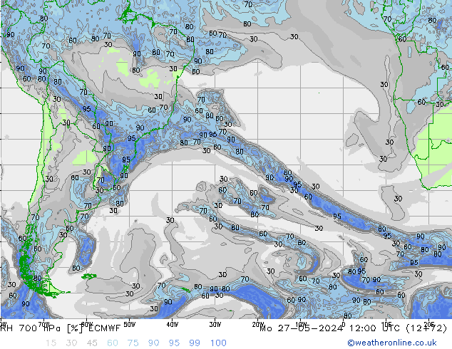 RH 700 hPa ECMWF Seg 27.05.2024 12 UTC