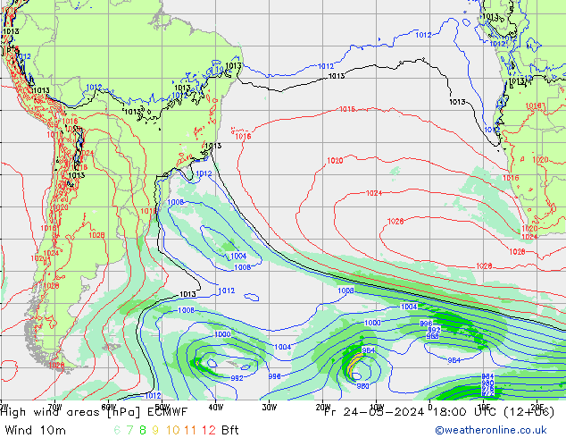 High wind areas ECMWF ven 24.05.2024 18 UTC