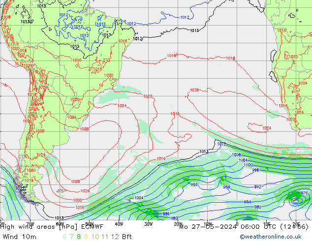 High wind areas ECMWF Mo 27.05.2024 06 UTC