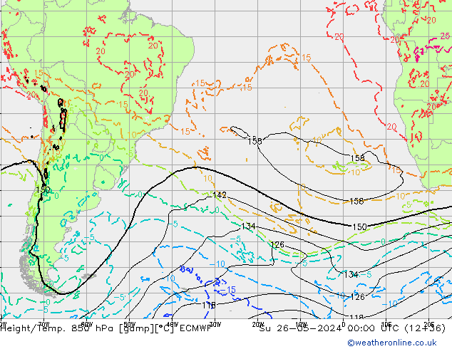 Height/Temp. 850 hPa ECMWF Su 26.05.2024 00 UTC