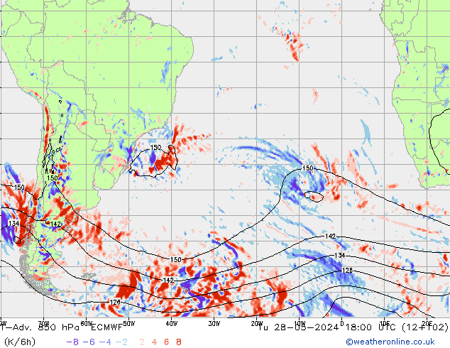 T-Adv. 850 hPa ECMWF mar 28.05.2024 18 UTC