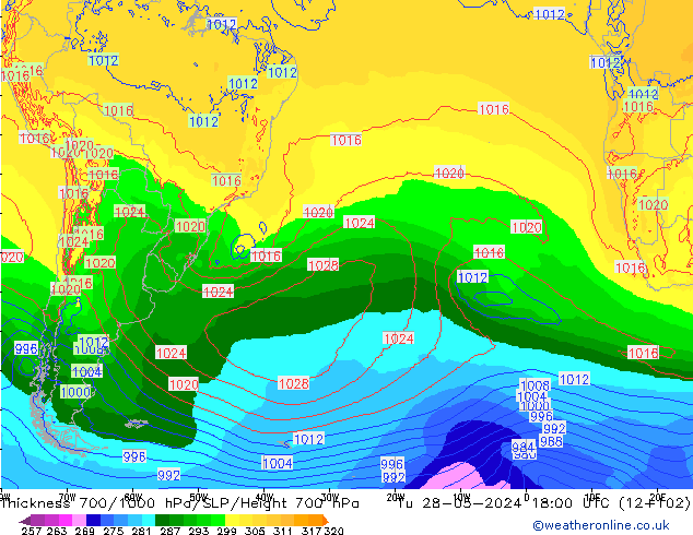 Thck 700-1000 hPa ECMWF Tu 28.05.2024 18 UTC