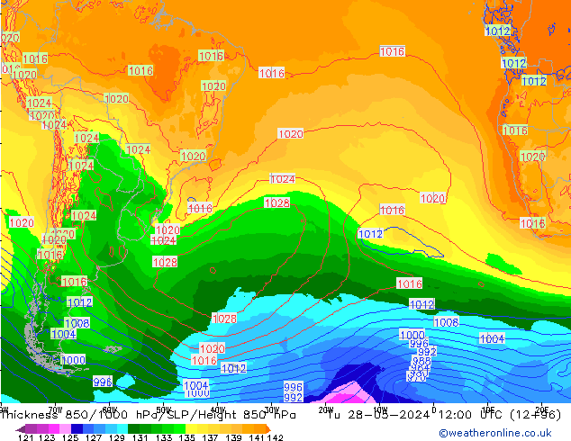 Thck 850-1000 hPa ECMWF Ter 28.05.2024 12 UTC