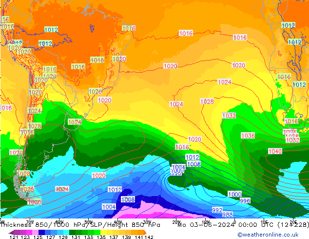 Thck 850-1000 hPa ECMWF lun 03.06.2024 00 UTC