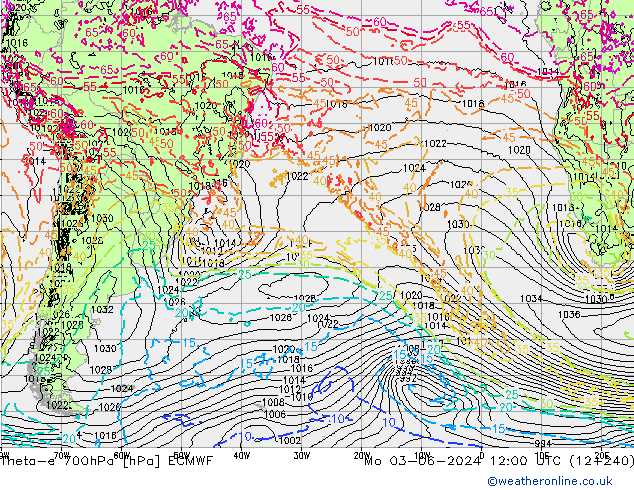 Theta-e 700hPa ECMWF Mo 03.06.2024 12 UTC