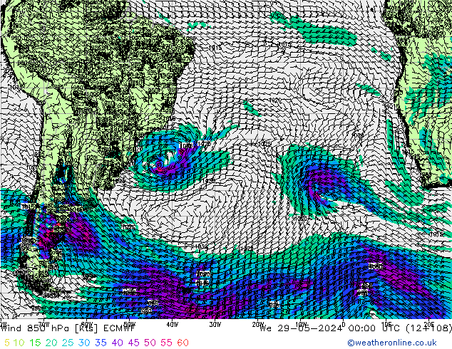 wiatr 850 hPa ECMWF śro. 29.05.2024 00 UTC