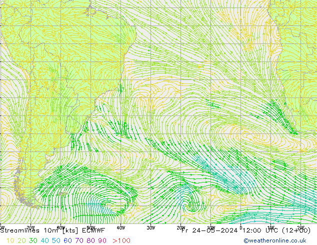 Línea de corriente 10m ECMWF vie 24.05.2024 12 UTC