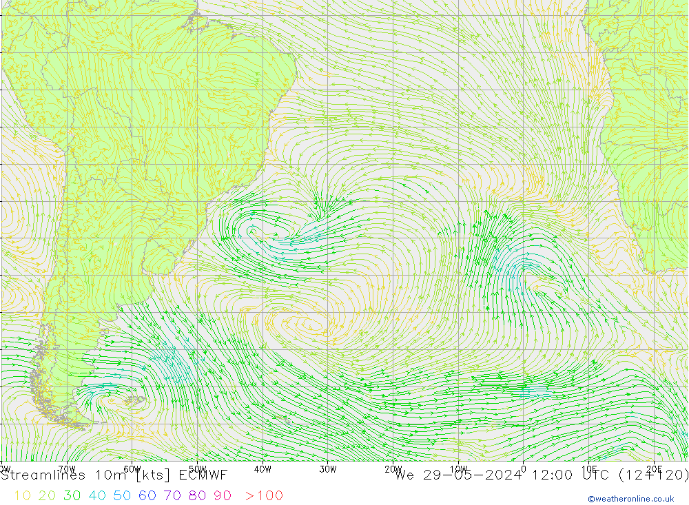 Linia prądu 10m ECMWF śro. 29.05.2024 12 UTC