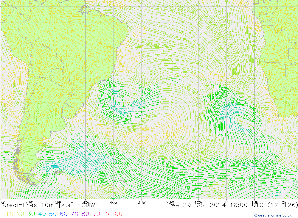Linea di flusso 10m ECMWF mer 29.05.2024 18 UTC