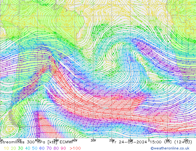 Streamlines 300 hPa ECMWF Pá 24.05.2024 15 UTC