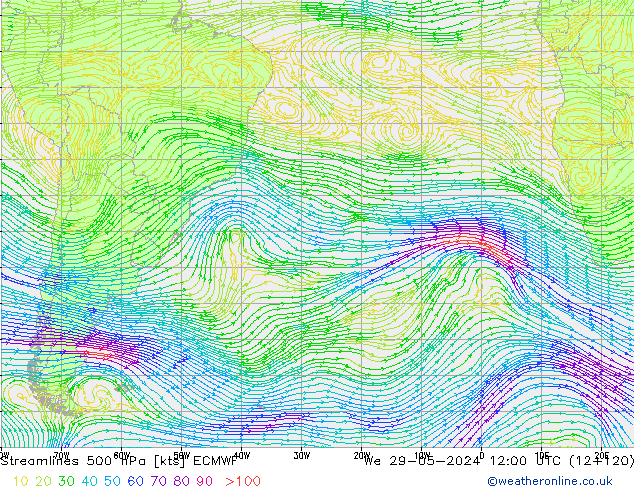 Stromlinien 500 hPa ECMWF Mi 29.05.2024 12 UTC